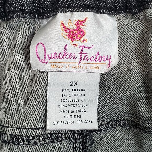 Quacker Factory 2X Jeans Denim Pearly Rhinestone Embellished Stretch Sparkle - Picture 4 of 10